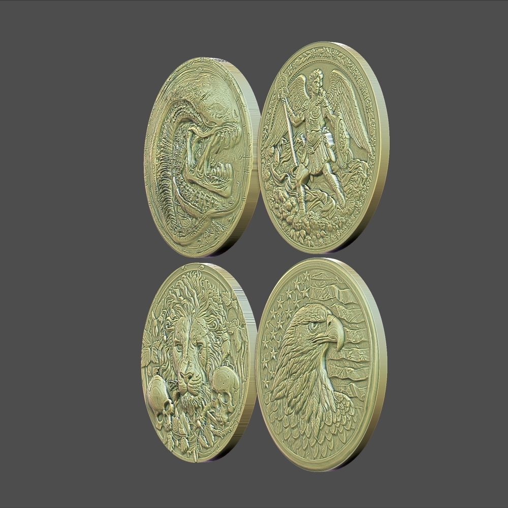 4 Coins 3D print model_3