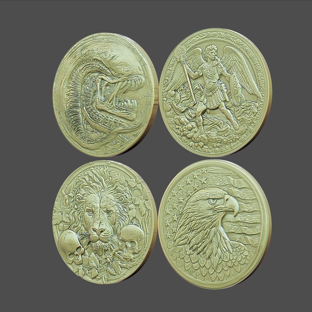 4 Coins 3D print model_2