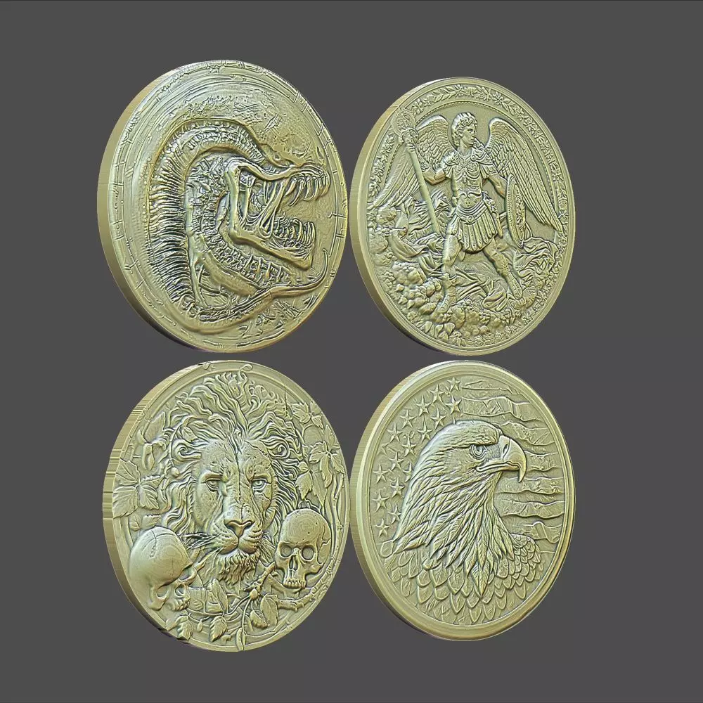 4 Coins 3D print model_0