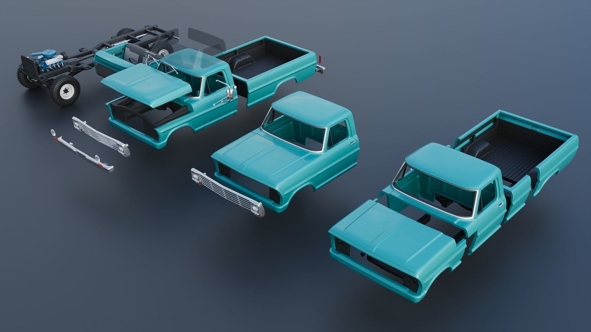 Pickup Truck F250 1969 3D print model_17