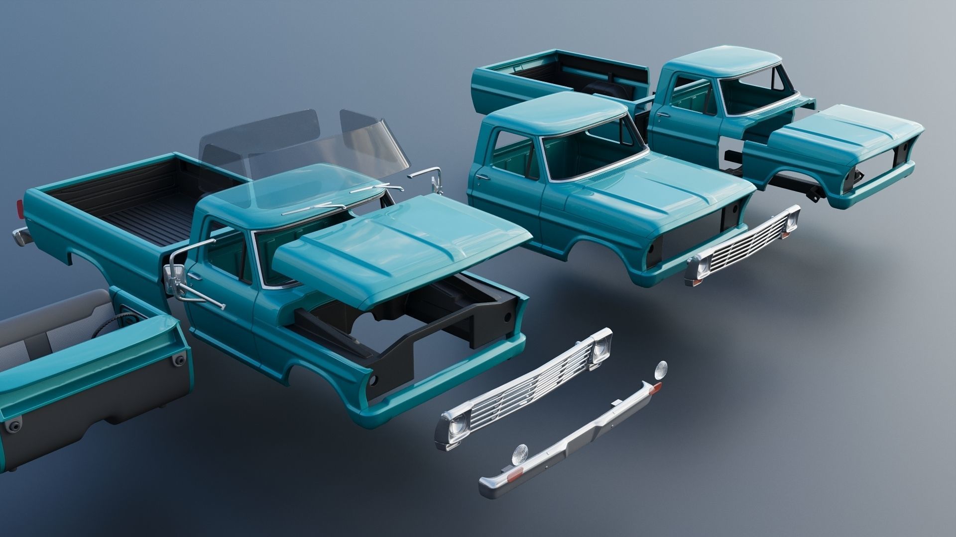 Pickup Truck F250 1969 3D print model_22