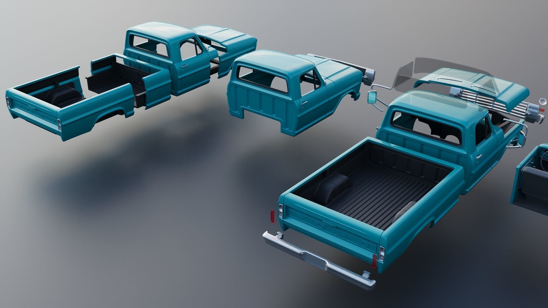Pickup Truck F250 1969 3D print model_21