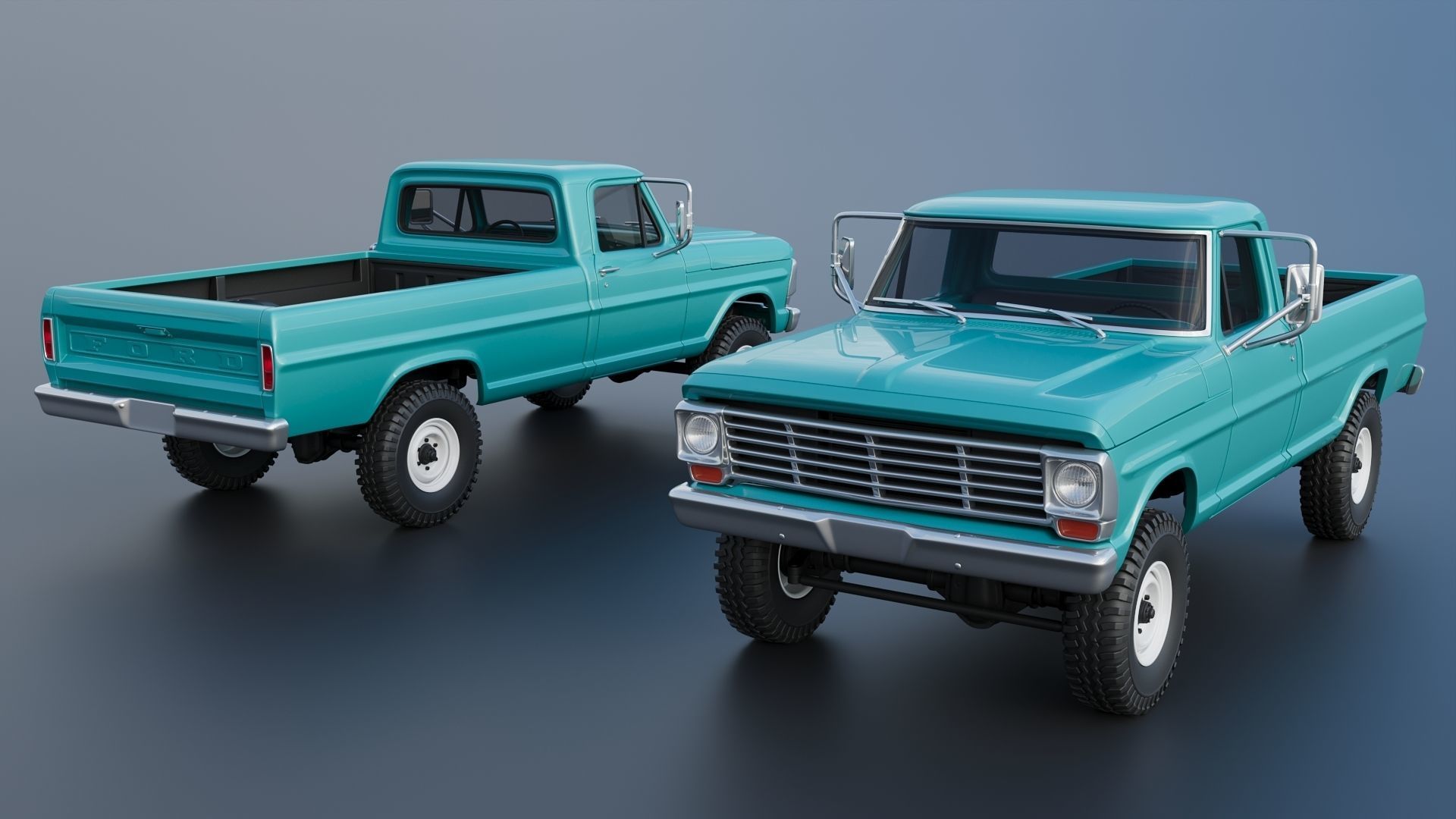 Pickup Truck F250 1969 3D print model_1