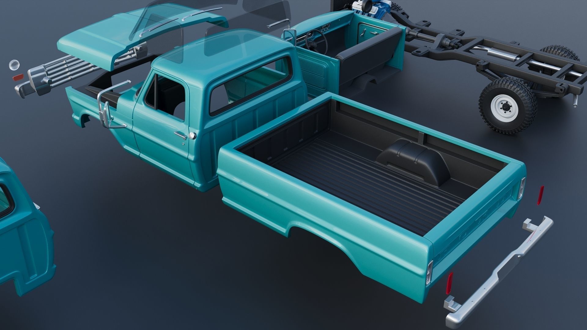 Pickup Truck F250 1969 3D print model_20