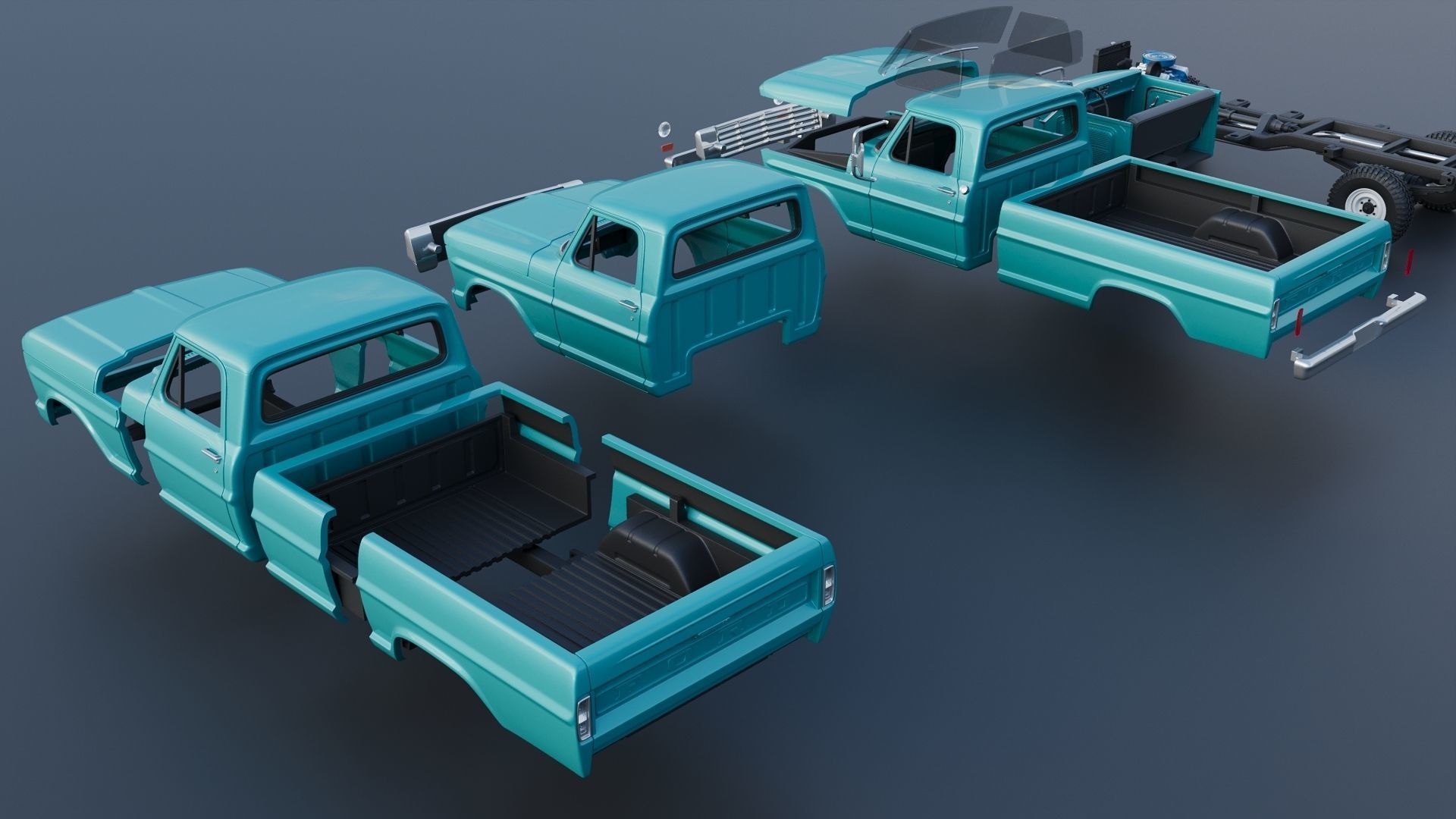 Pickup Truck F250 1969 3D print model_19
