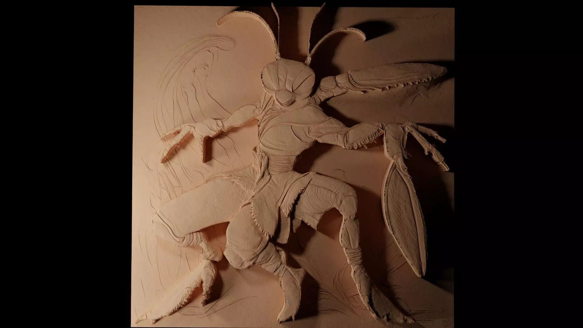 Mantis Kung Fu Panda CNC 3d Print High Relief Sand Casting 3D print model_0