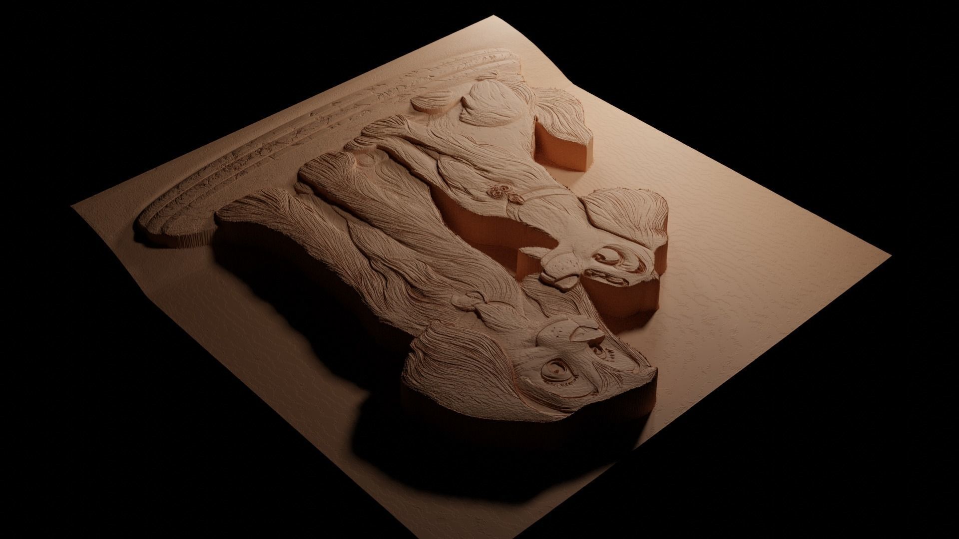 Lady Lady and the Tramp CNC 3d Print High Relief Sand Casting 3D print model_3