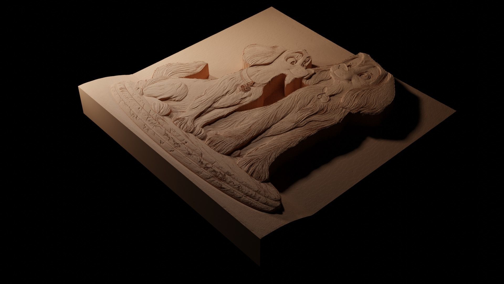 Lady Lady and the Tramp CNC 3d Print High Relief Sand Casting 3D print model_1