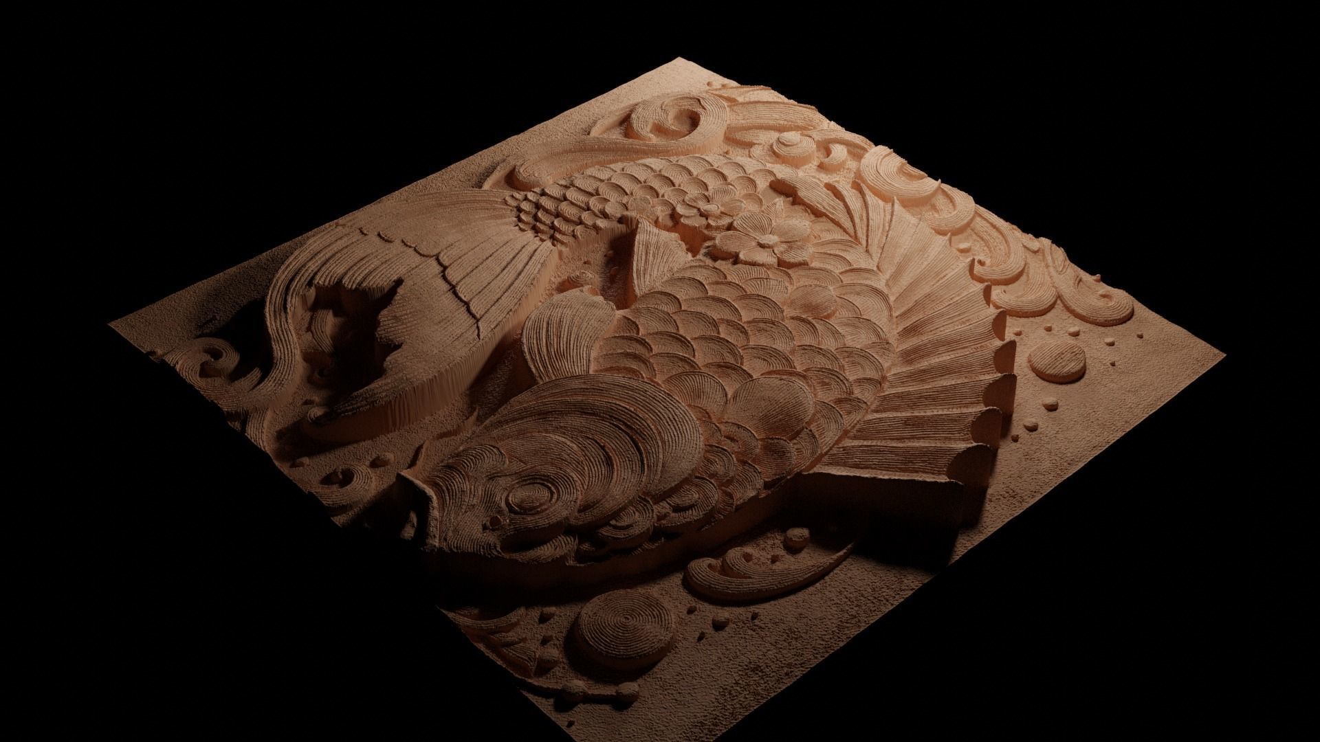 Koi Fish CNC 3d Print High Relief Sand Casting 3D print model_3