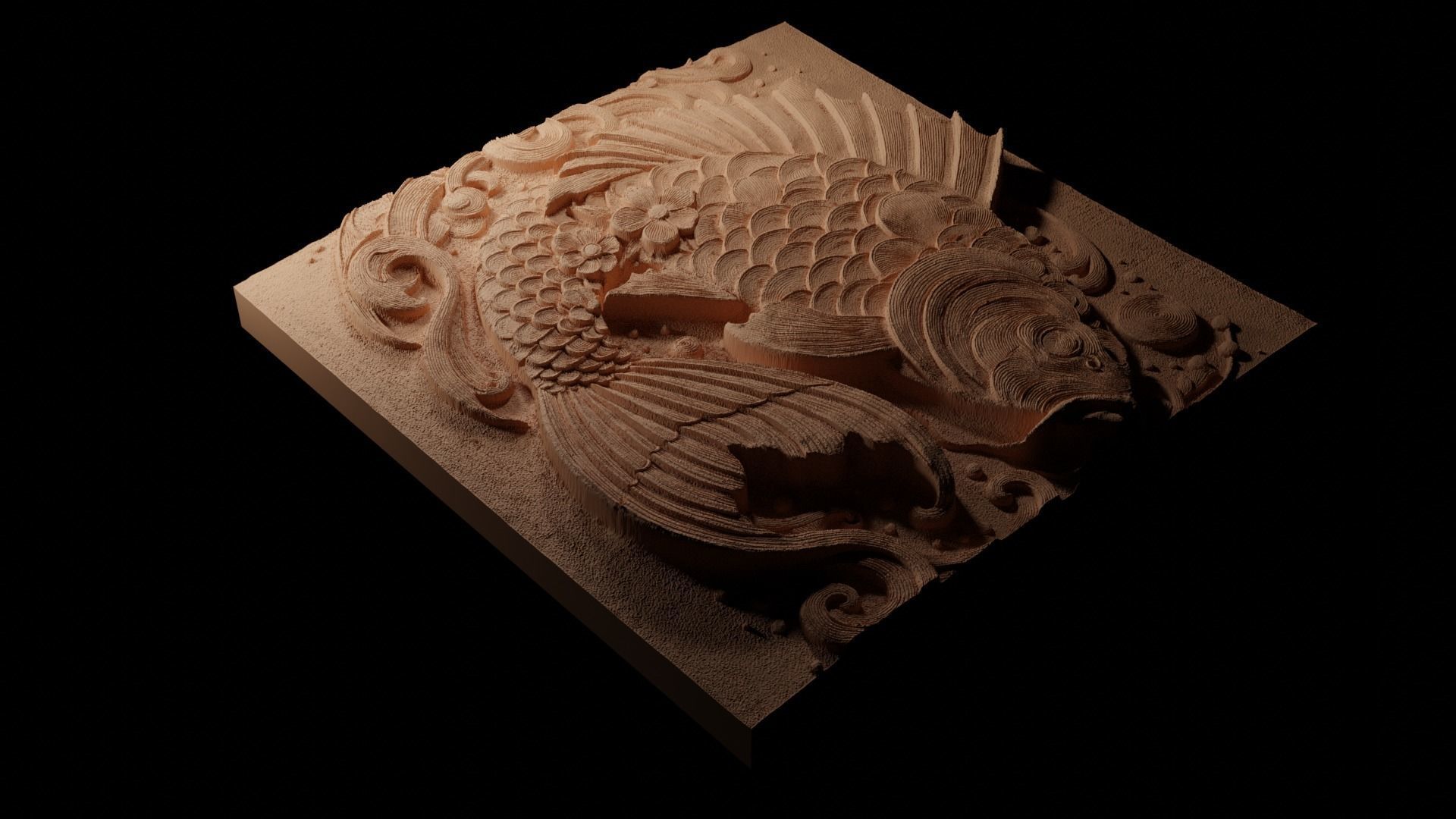 Koi Fish CNC 3d Print High Relief Sand Casting 3D print model_1