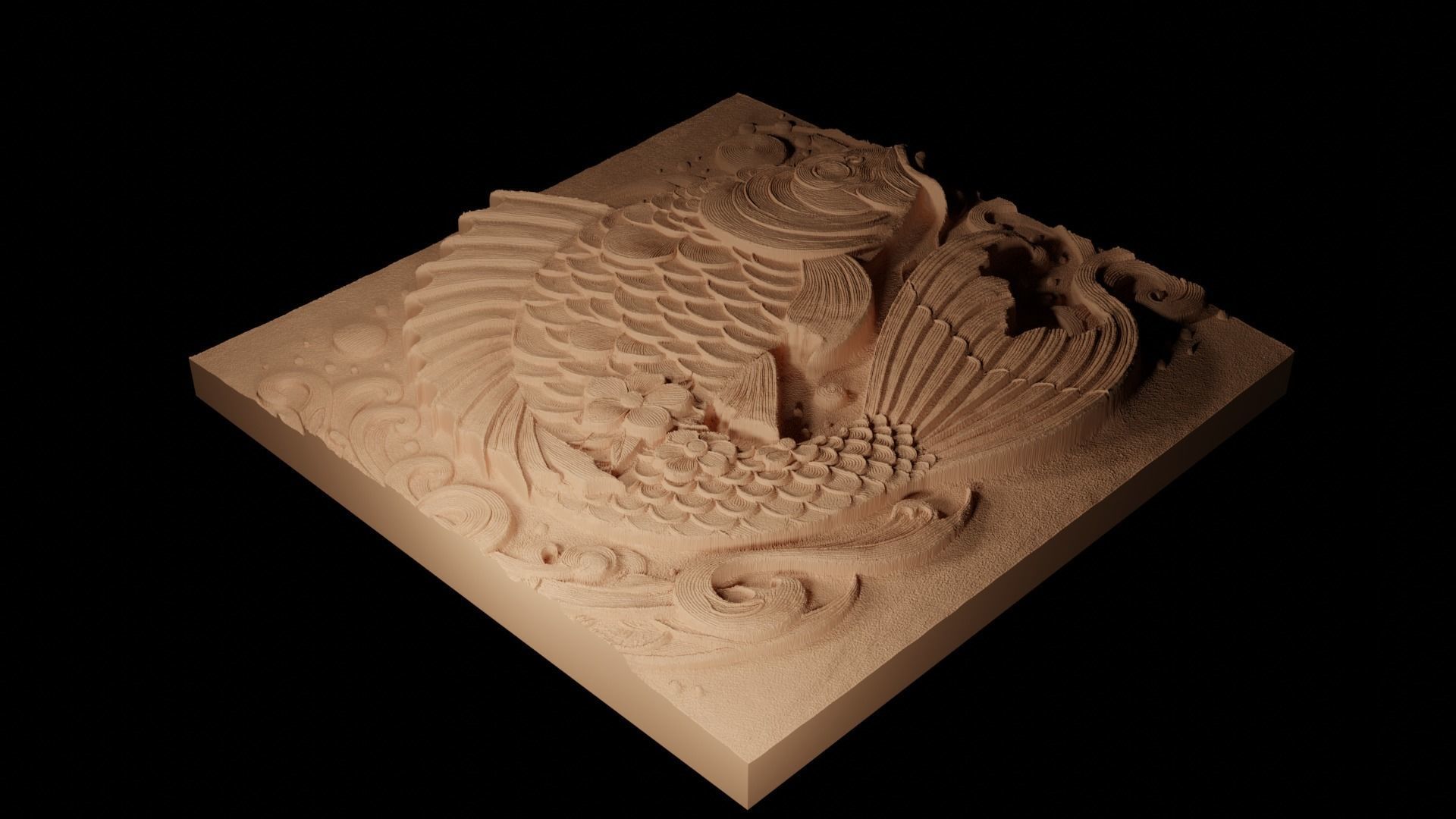 Koi Fish CNC 3d Print High Relief Sand Casting 3D print model_2