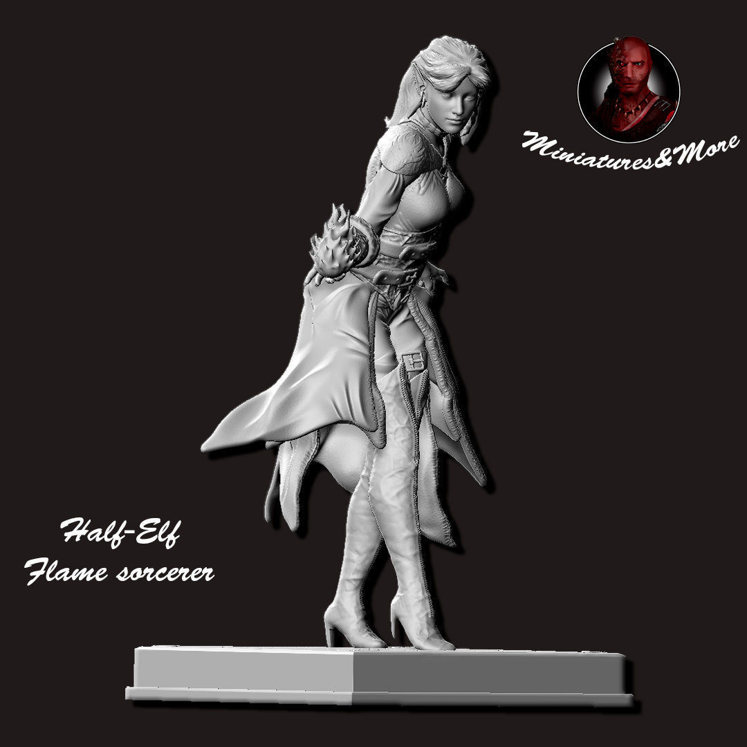 Miniature Female half-elf Sorcerer 3D print model_5