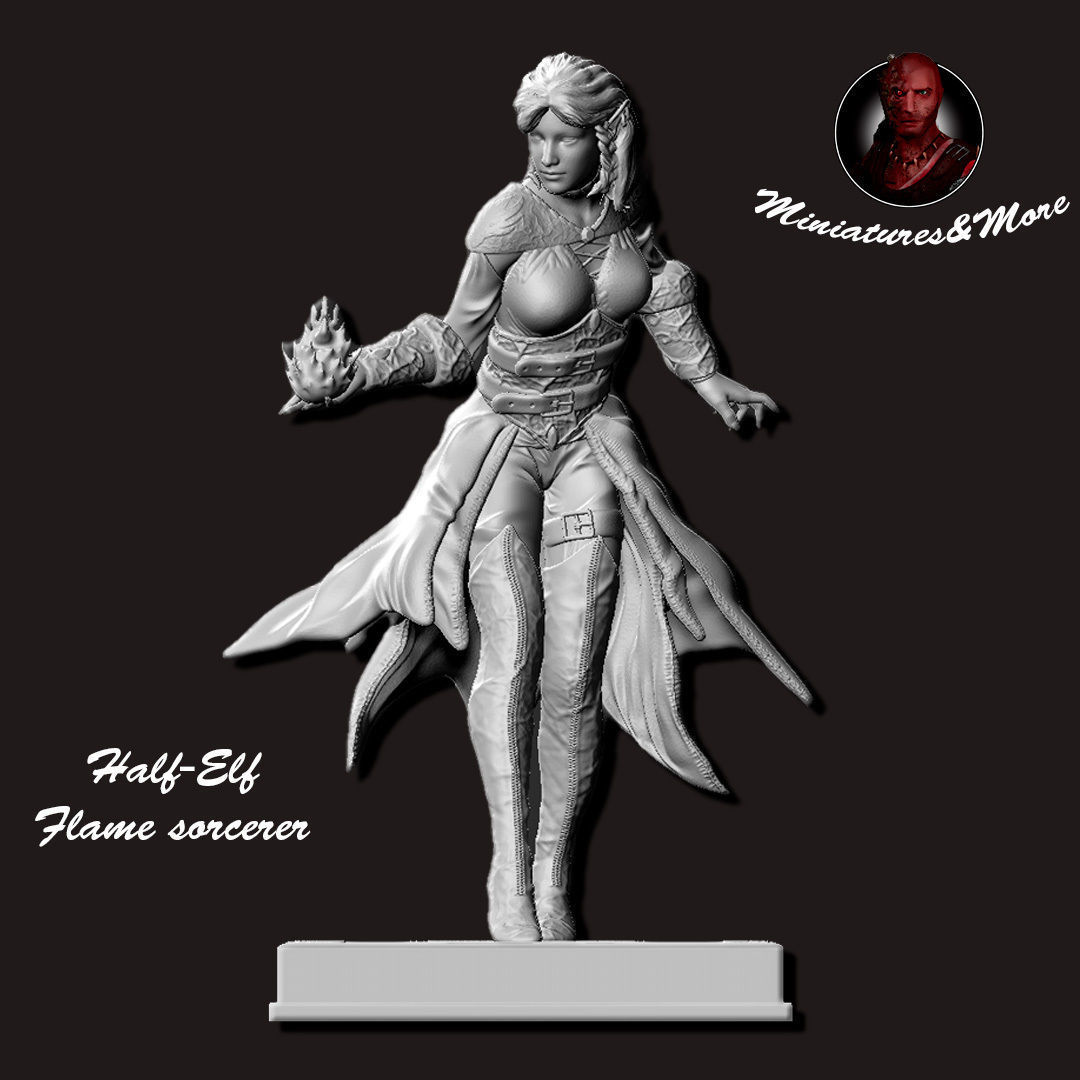 Miniature Female half-elf Sorcerer 3D print model_3