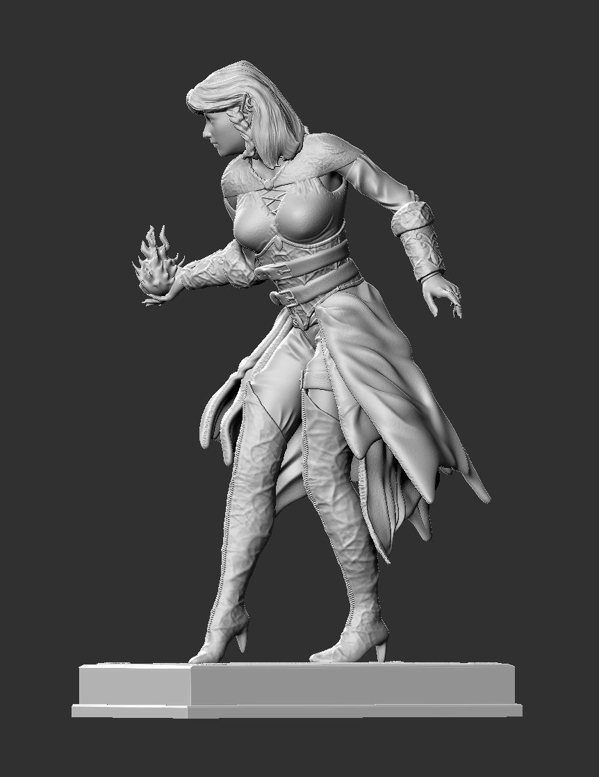 Miniature Female half-elf Sorcerer 3D print model_1