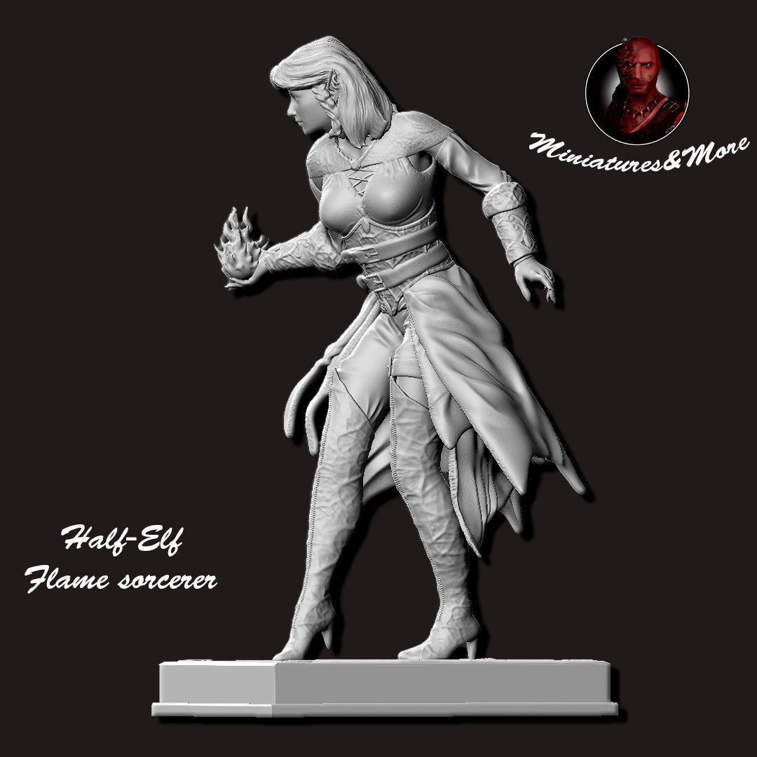 Miniature Female half-elf Sorcerer 3D print model_4
