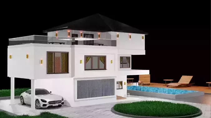 Blender Eevee Modern House 3D Model With Interior