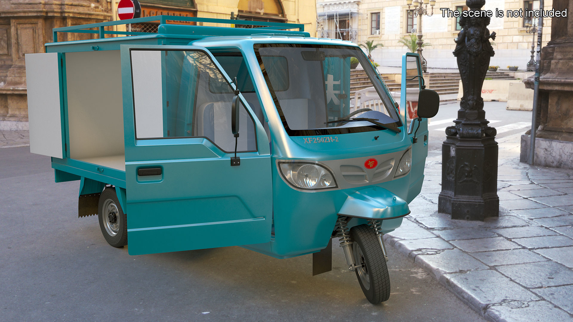 Delivery Trike with Close Body Blue Rigged 3D model