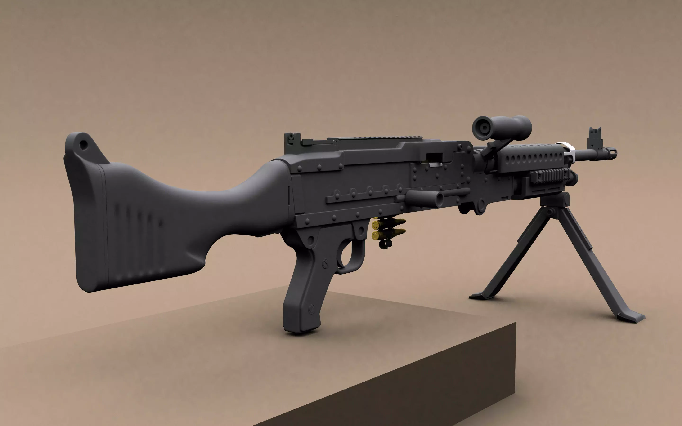 Hi-poly M240 machinegun Free 3D model_0