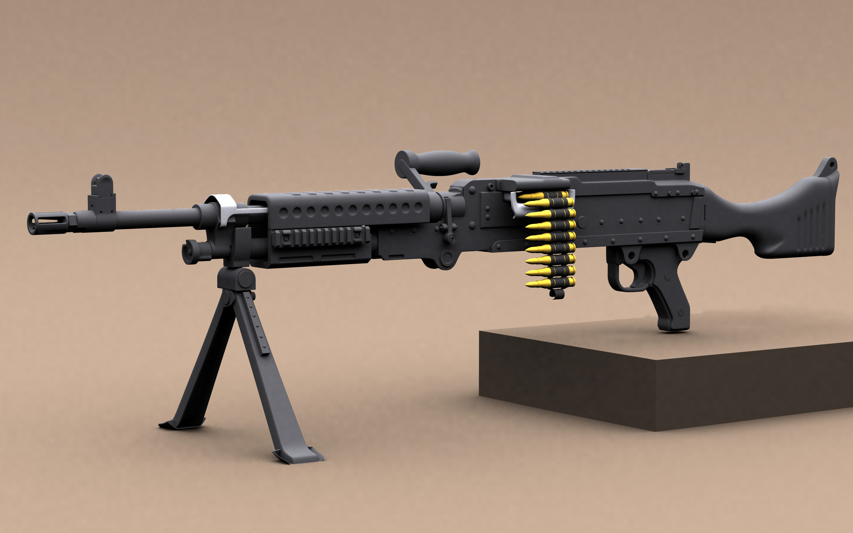 Hi-poly M240 machinegun Free 3D model_1