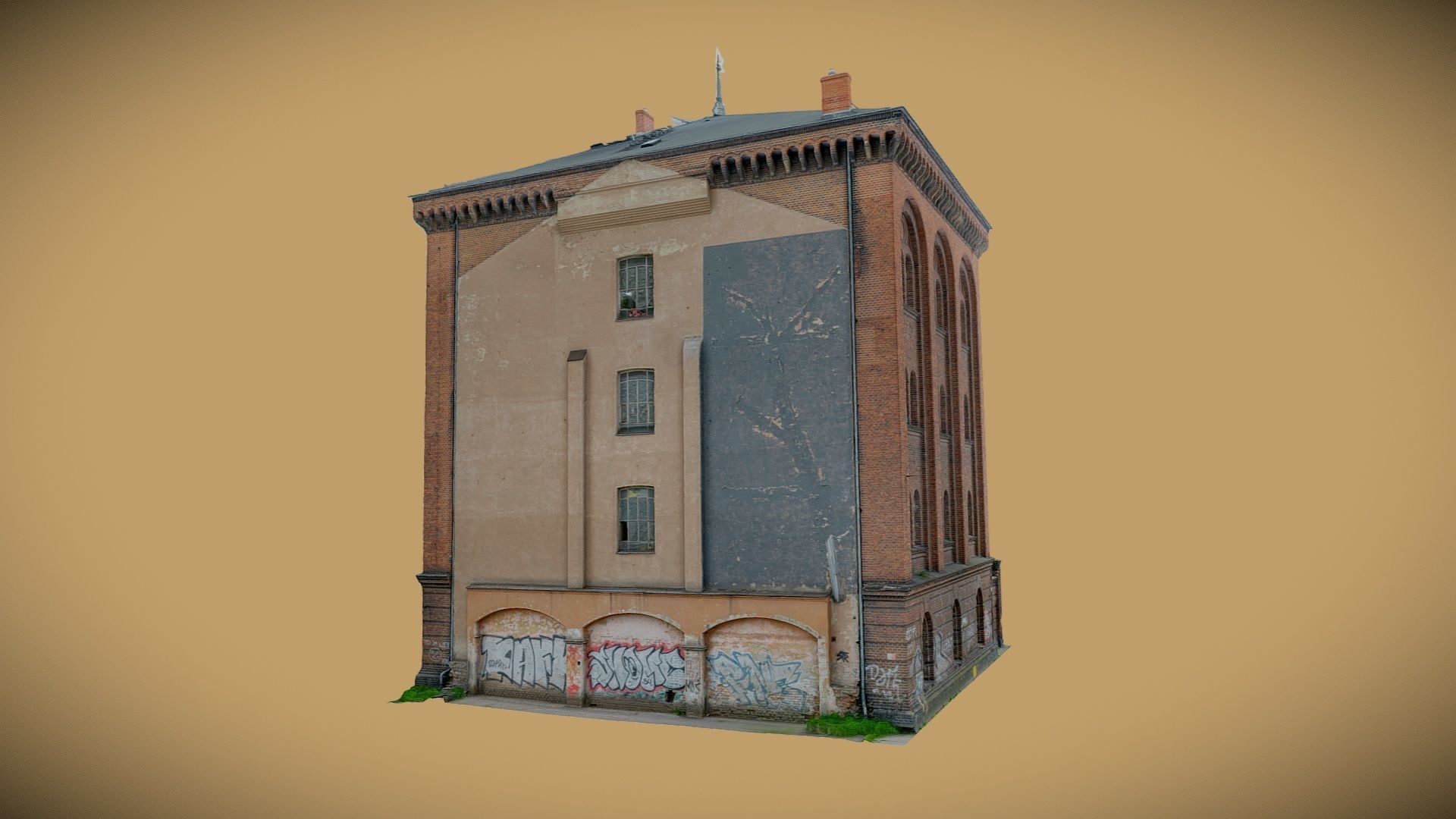 Brick facade of a residential building 3D model_1