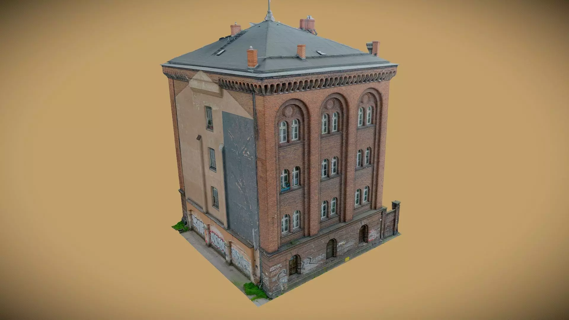 Brick facade of a residential building 3D model_0