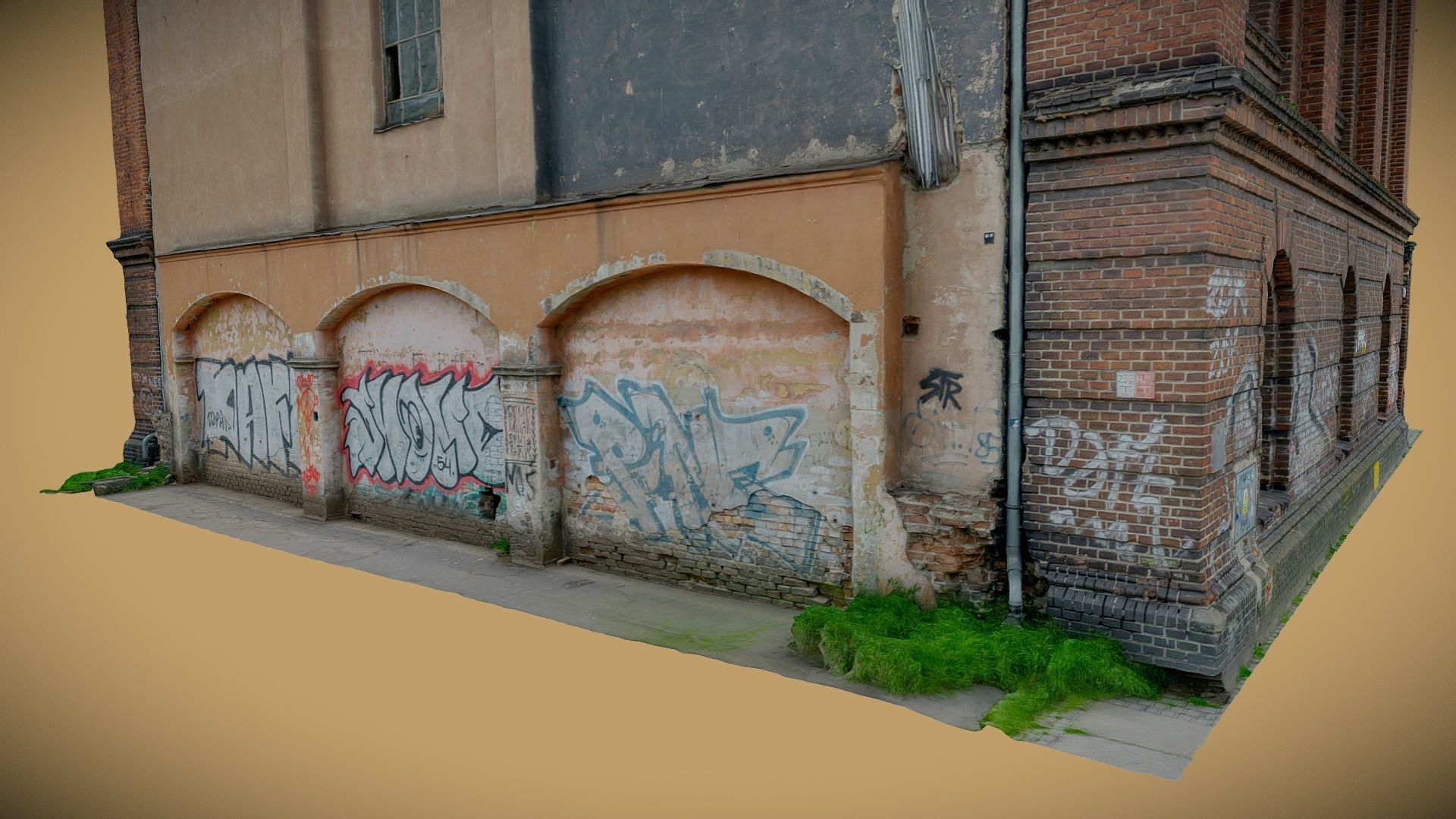 Brick facade of a residential building 3D model_3