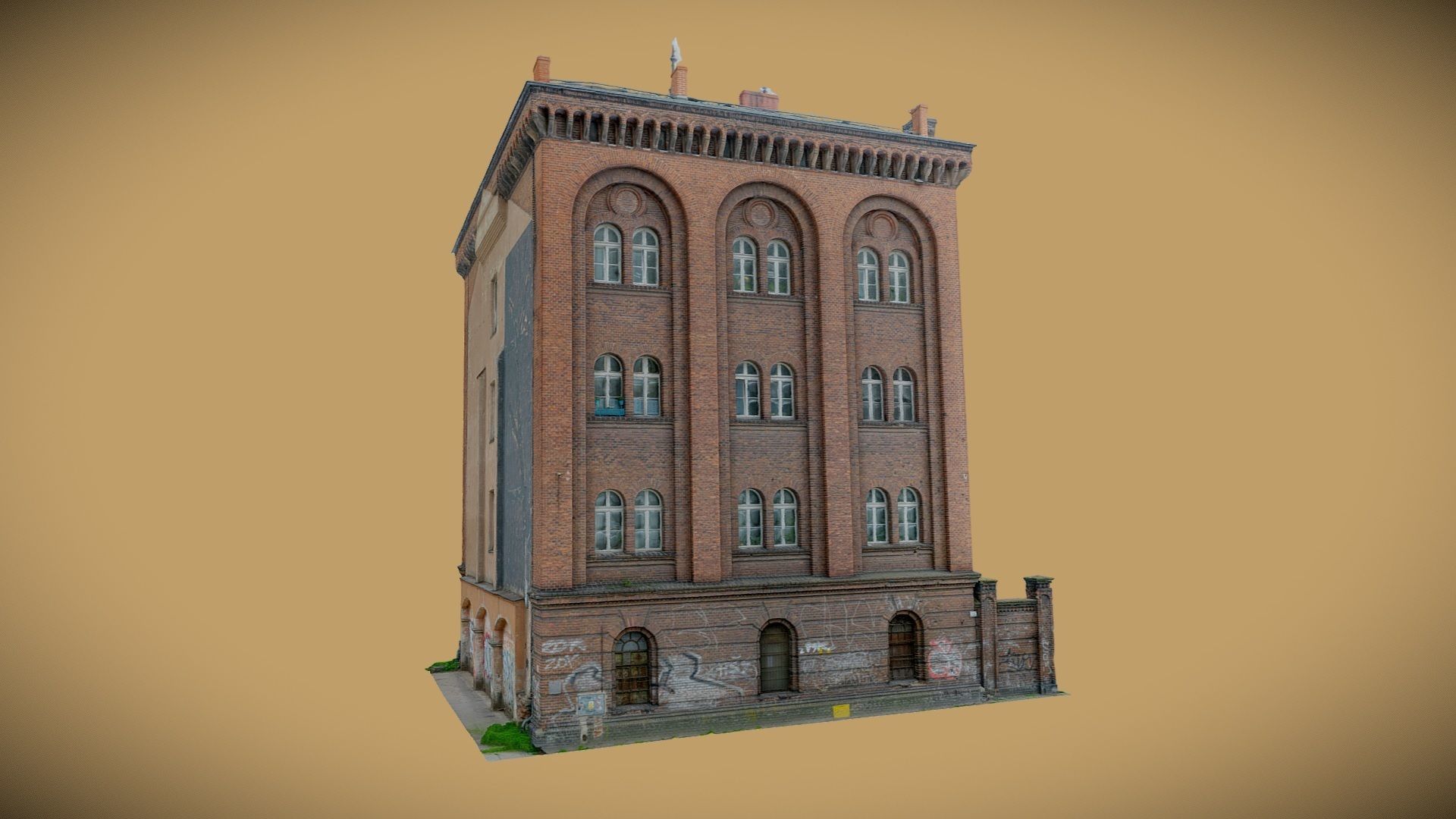 Brick facade of a residential building 3D model_2
