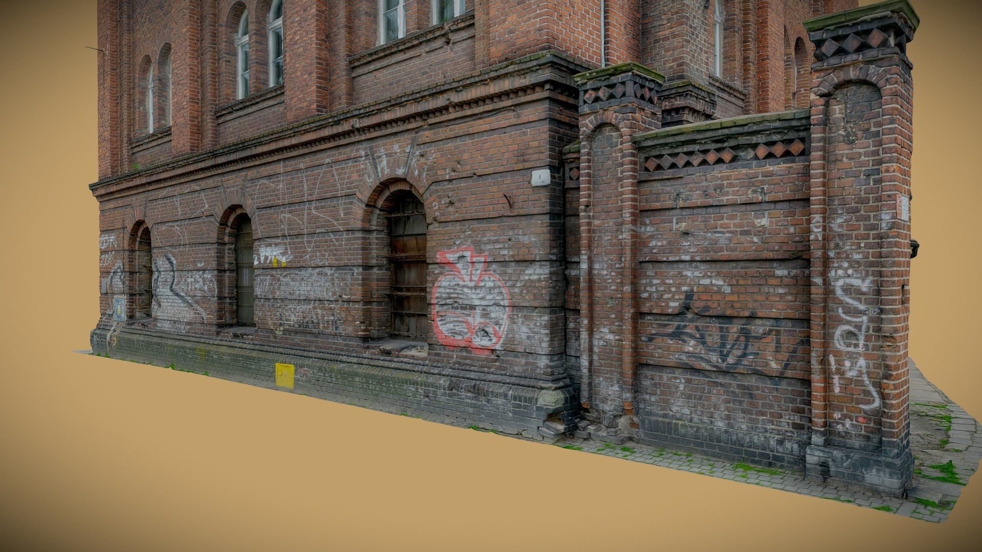 Brick facade of a residential building 3D model_6