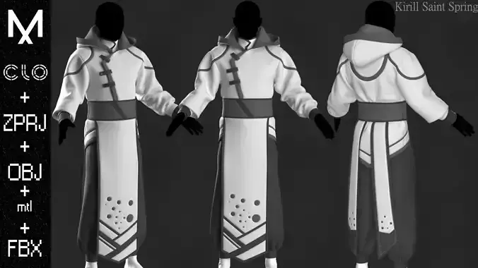 Monk  Outfit Marvelous designer Clo3d OBJ mtl FBX ZPRJ