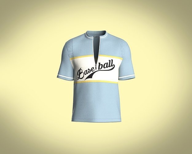 Mens round neck zip up t shirt with baseball graphics 3D model