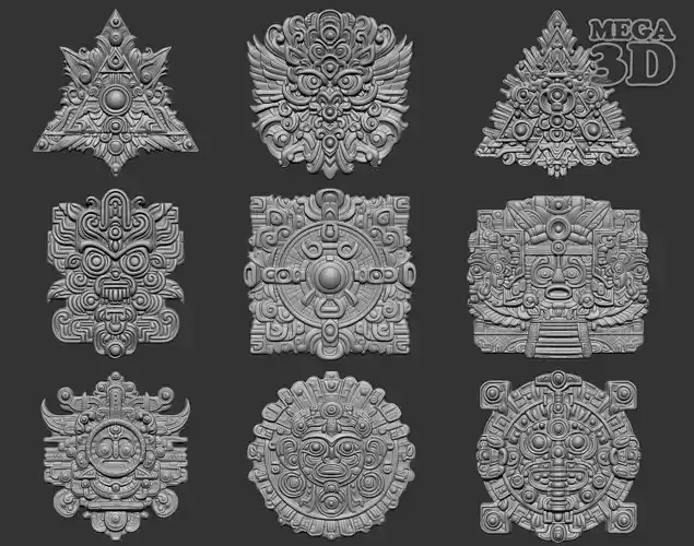 Mayan Pendant Bas relief Pack 240516 3D Model Collection