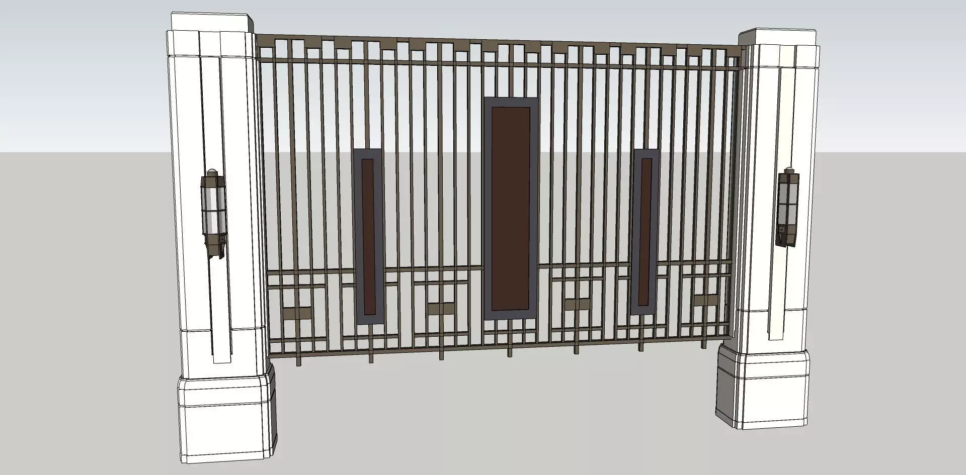 iron metal fence boundary wall 3D model_0