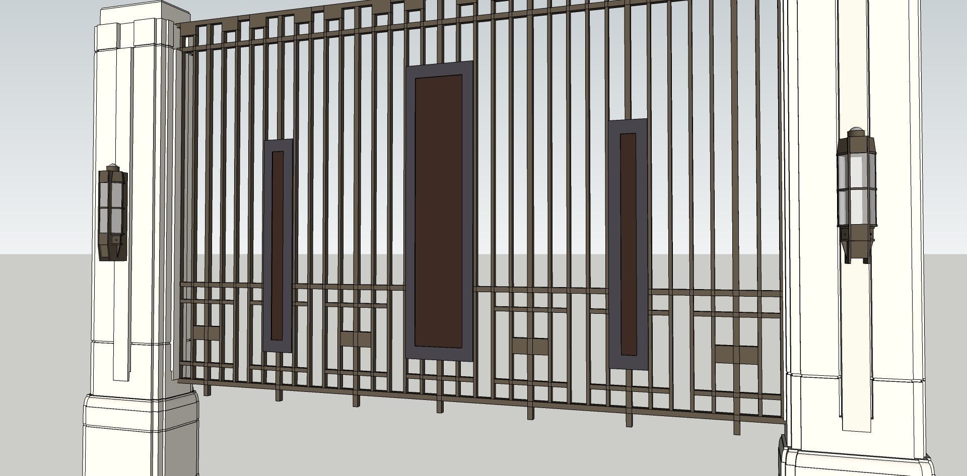 iron metal fence boundary wall 3D model_2