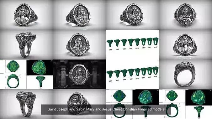 Saint Joseph and Virgin Mary and Jesus Christ Christian Rings
