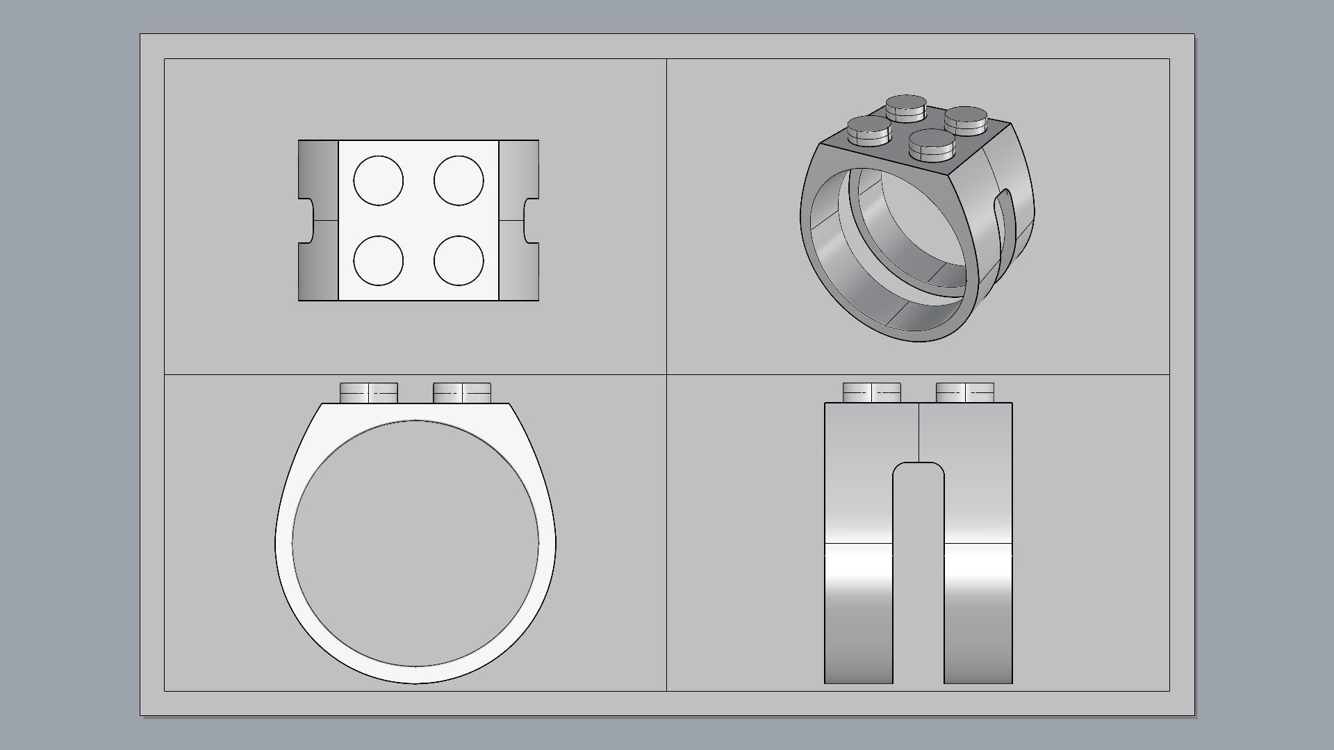 Building Block Ring - 2x2 Plate 3D print model_7