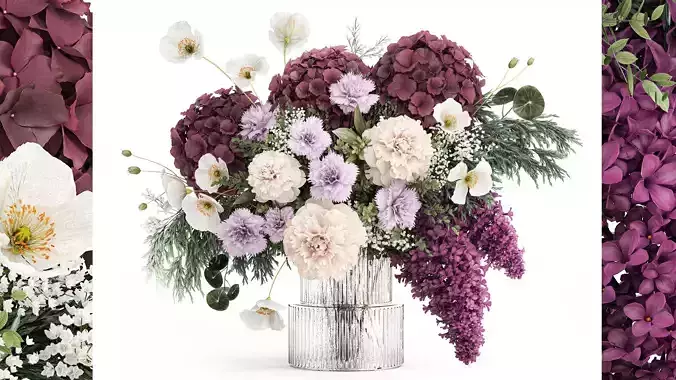Bouquet of hydrangea lilac poppy peony in a vase 437