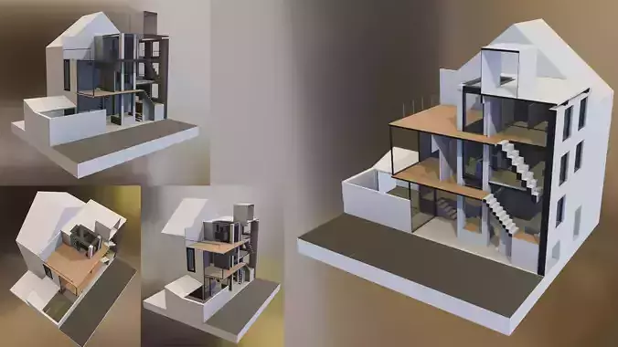 Modern Multi-Level House 3D Model