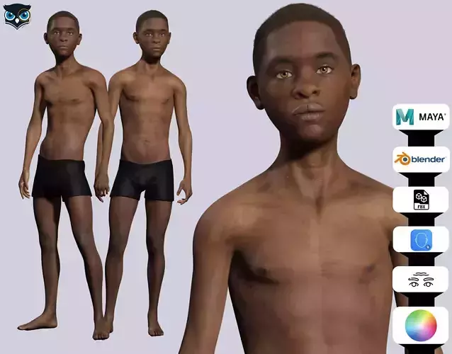 Realistic skinny African  Low-poly 3D model