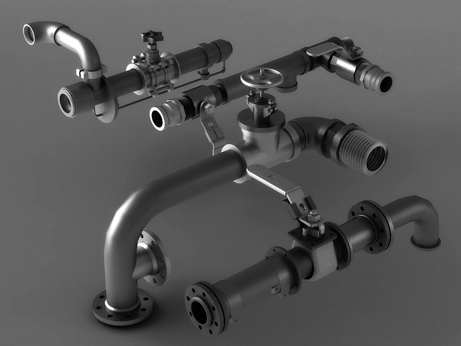 pipe pipes industrial low poly pipeline valve game 3D model_1