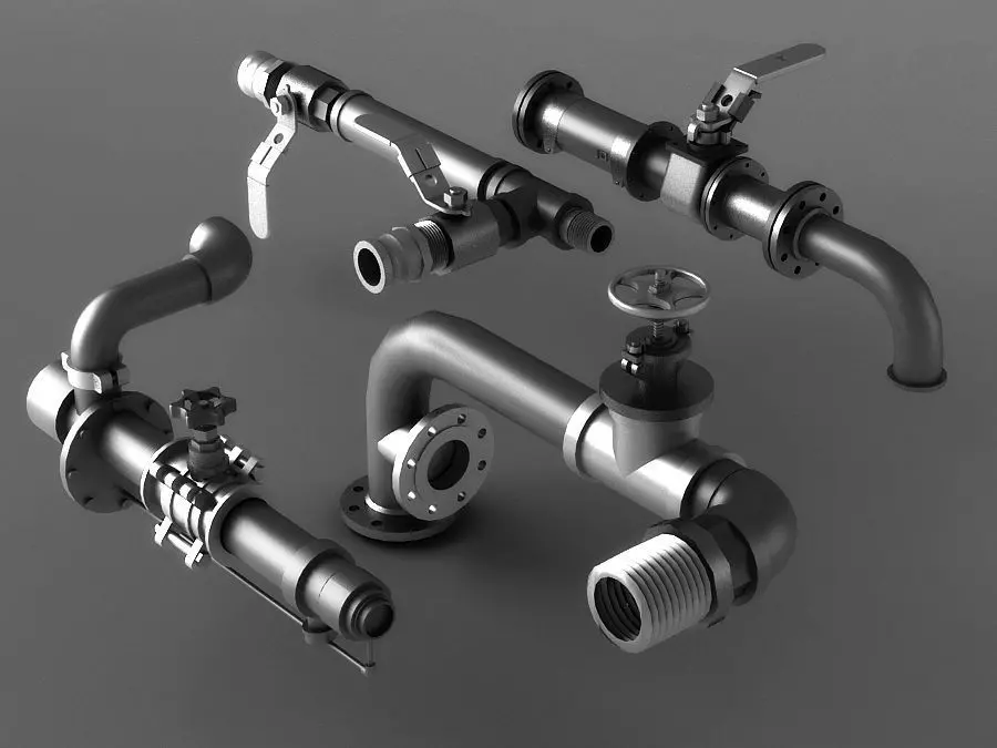 pipe pipes industrial low poly pipeline valve game 3D model_0