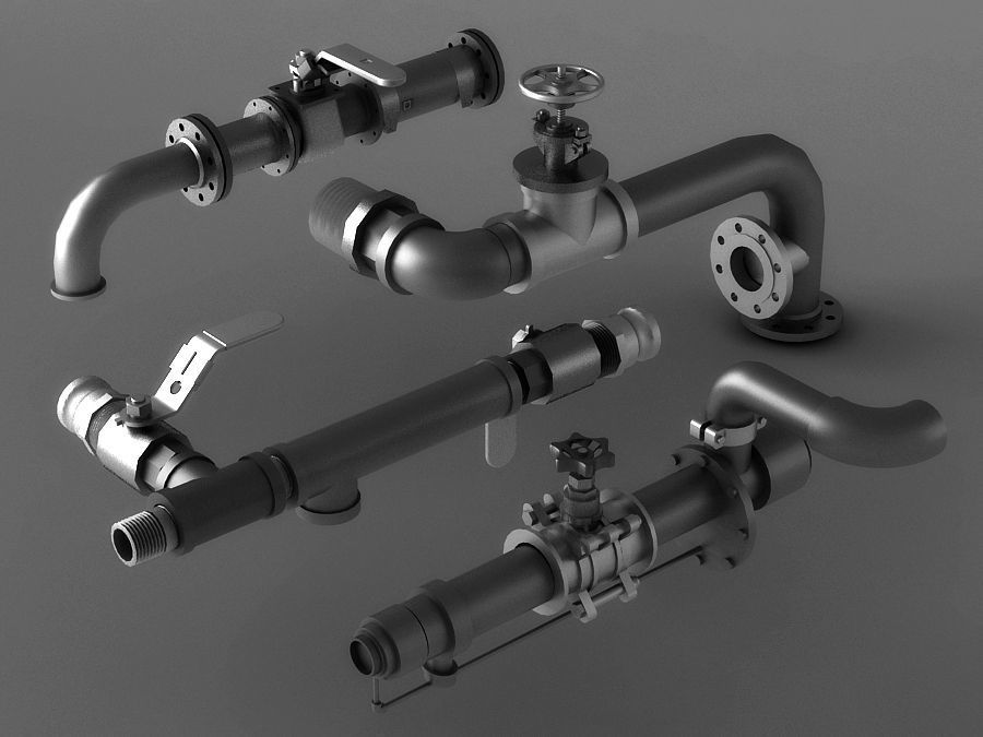 pipe pipes industrial low poly pipeline valve game 3D model_2