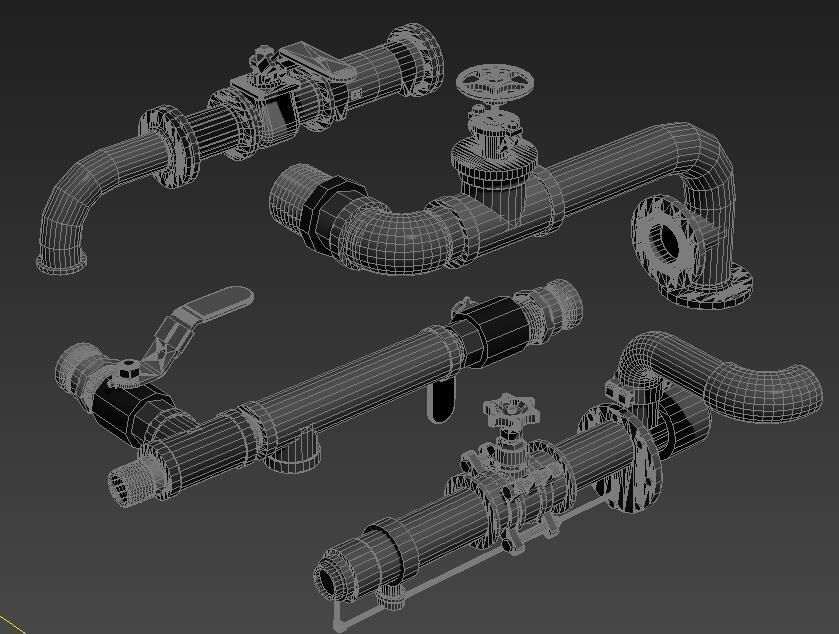 pipe pipes industrial low poly pipeline valve game 3D model_4