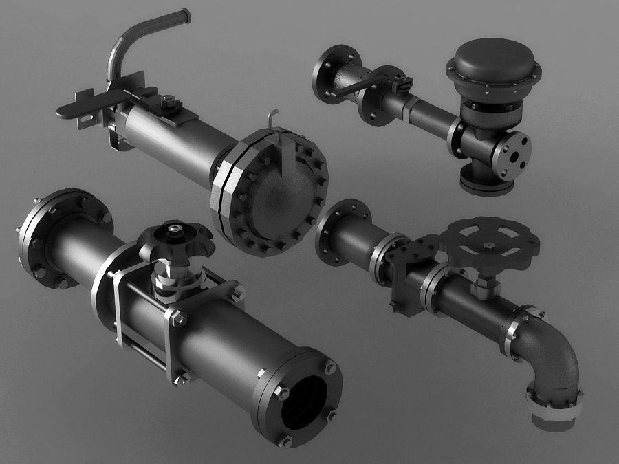 pipe pipes industrial low poly pipeline valve game 3D model_2