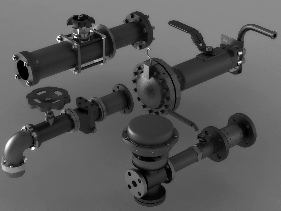 pipe pipes industrial low poly pipeline valve game 3D model_1