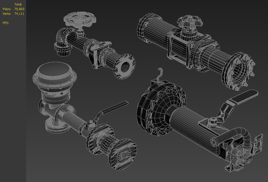 pipe pipes industrial low poly pipeline valve game 3D model_3