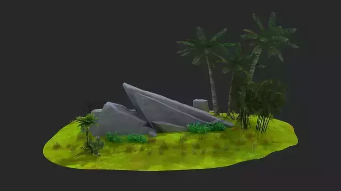 Tree Bridge gravel  stone pile stone mushroom grass  3D model