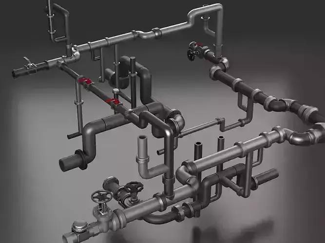 pipe pipes industrial low poly pipeline valve game ready