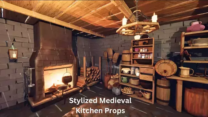 Stylized Medieval Kitchen Props Assets