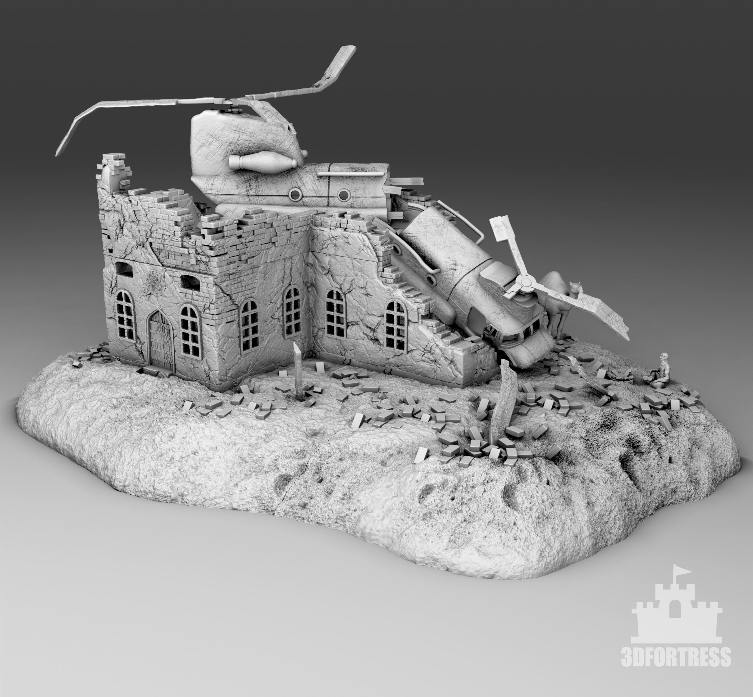Destroyed helicopter 3D print model_1