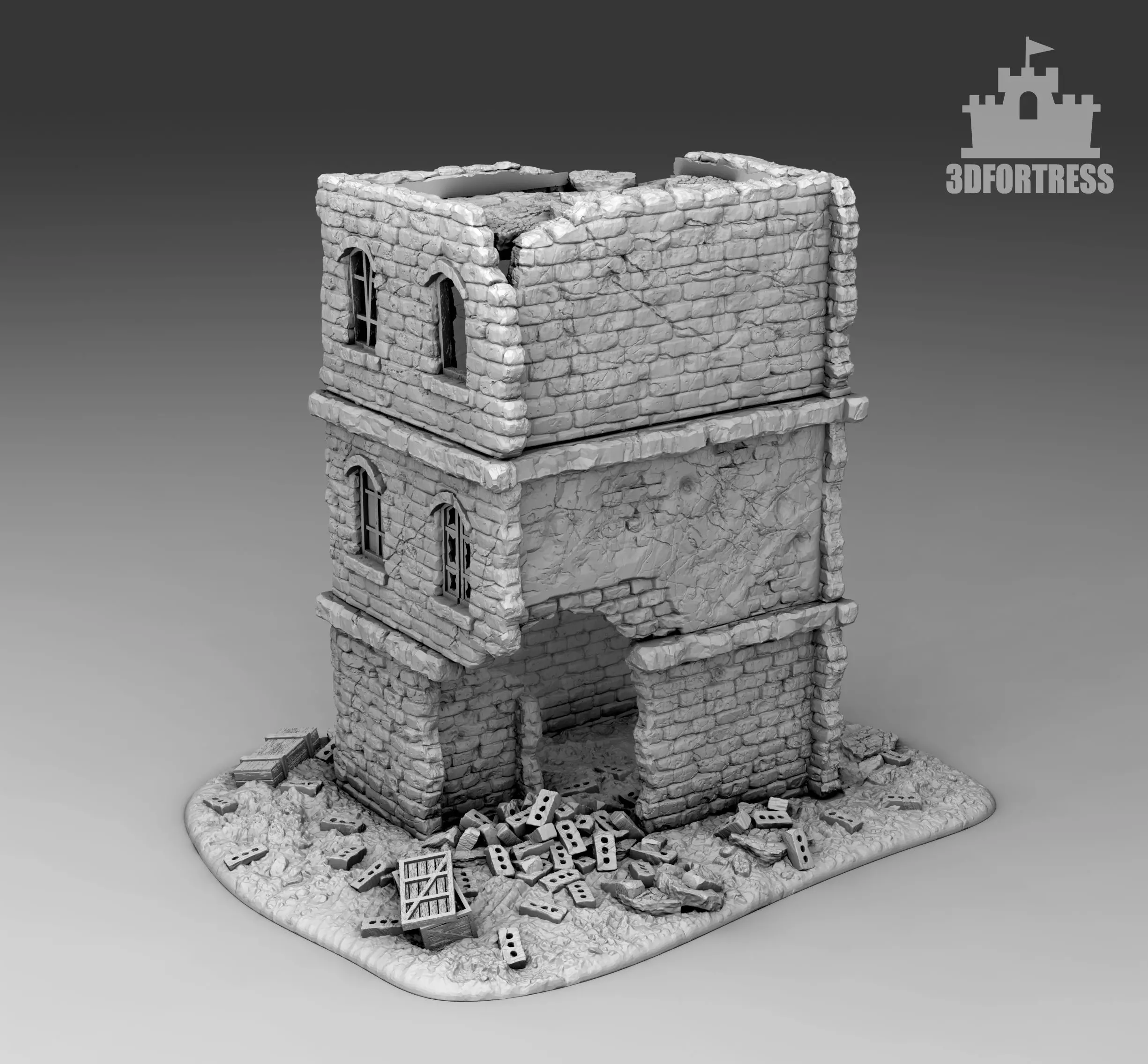 Damaged apartment building 3D print model_0